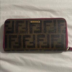 Fendi Brown and Red Zucchino Pattern Wallet